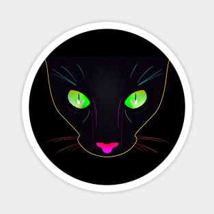 Black Cat with Green Fluorescent Eyes - Illustration Magnet